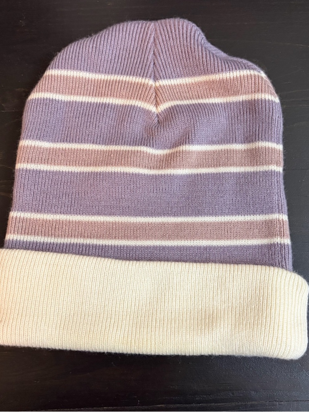 Striped Lavender and Cream Knit Beanie